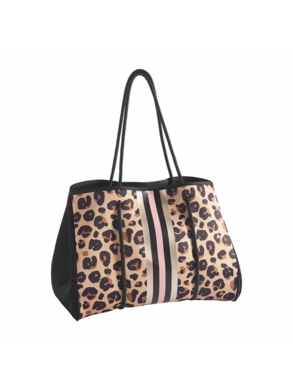 Mudpie neoprene Leopard print tote bag with pink stripe